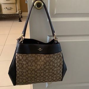 Brown and cream Coach bag with 3 compartments